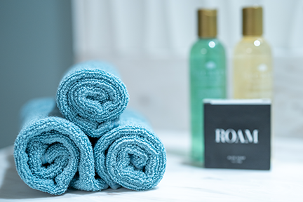 Toiletries in maternity room at Memorial Hospital West Family Birthplace